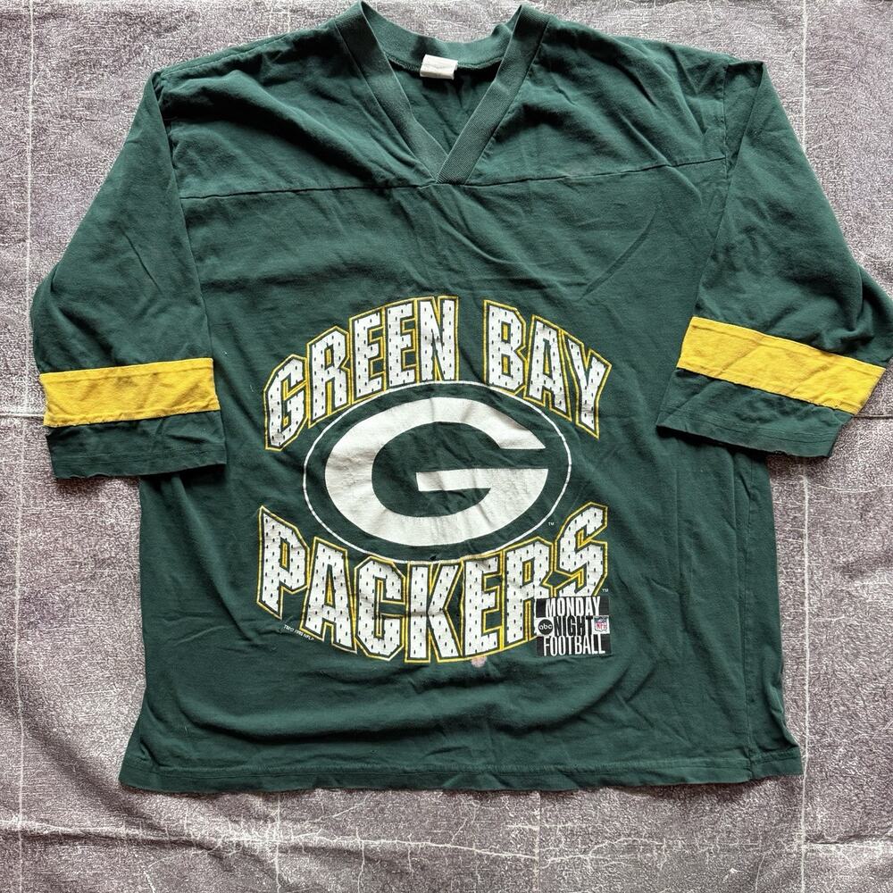 Men's Vintage 90's League Leader Green Bay Packers 3/4 Sleeve T Shirt Tee Sz XL